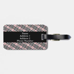 Etiqueta Para Maletas Rojo blanco negro Gingham Tejido clásico de cuad