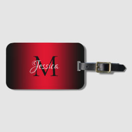Etiqueta Para Maletas Rojo Brillante y Ombre Negro Monograma Elegante