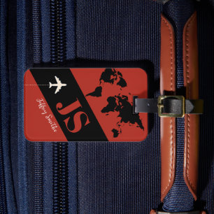 Etiqueta Para Maletas Rojo ladrillo Elegante y moderno viaje en avión