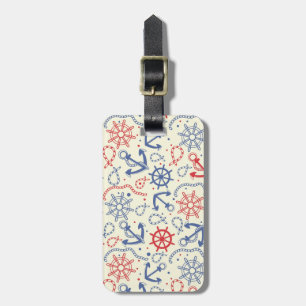 Etiqueta Para Maletas Rojo y fondo azul marino con el ancla