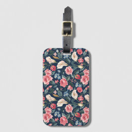 Etiqueta Para Maletas Romantic Navy Blue Floral Garden Pattern