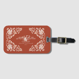 Etiqueta Para Maletas Romántico Rojo Rust Sr. y Sra. Floral Boda