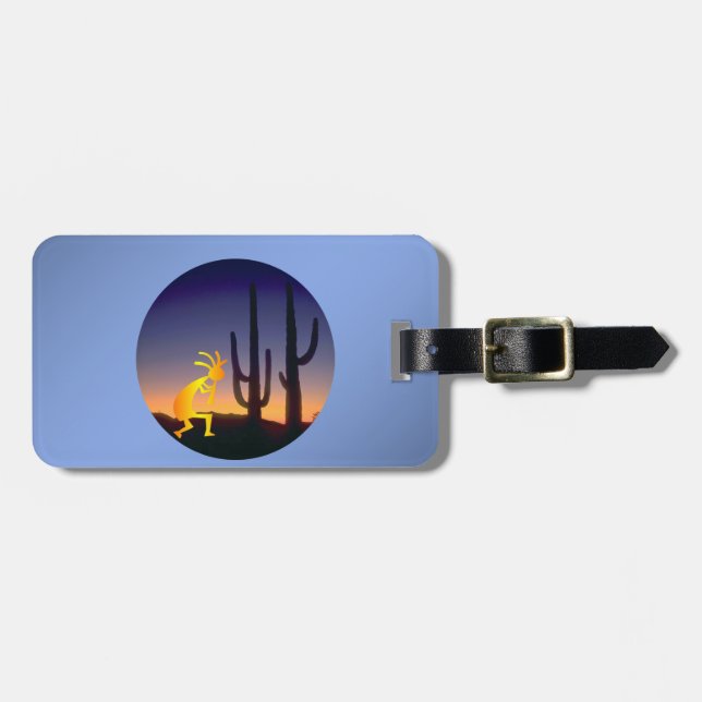 Etiqueta Para Maletas Ronda de Cactus y Kokopelli (Frente Horizontal)
