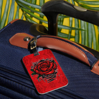 Etiqueta Para Maletas Rosa abstracta de grafiti rojo arte floral grunge