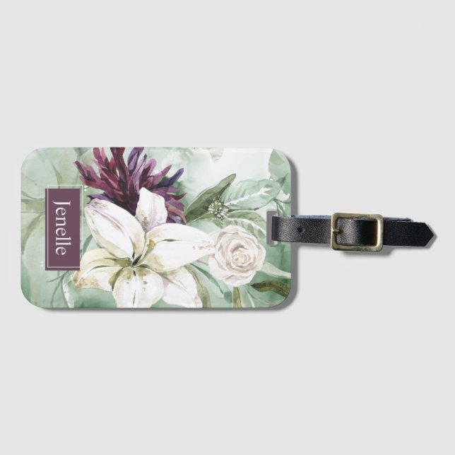 Etiqueta Para Maletas Rosa acuarela, Lily, Magnolia (Anverso horizontal)