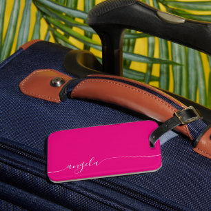 Etiqueta Para Maletas Rosa Caliente Elegante Firma Estilo Nombre