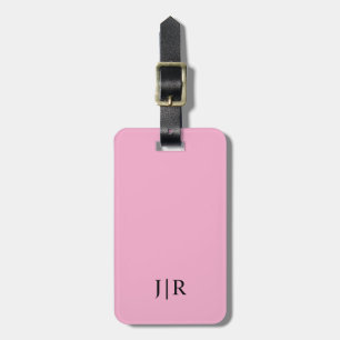 Etiqueta Para Maletas Rosa claro y negro I Monograma moderno