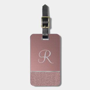 Etiqueta Para Maletas Rosa color de rosa del purpurina con el monograma