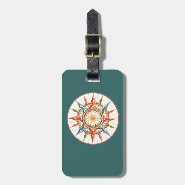Etiqueta Para Maletas rosa de brújula - mandala (Frente Vertical)