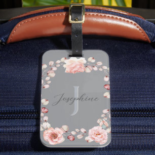 Etiqueta Para Maletas Rosa de color de agua personalizado Gris