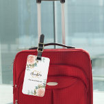 Etiqueta Para Maletas Rosa de floros dorados monograma elegante<br><div class="desc">Un fondo blanco. Decorada con flores doradas rosas y vegetación acuática. Personalice y agregue su nombre,  iniciales de monograma y nombre completo en la parte delantera,  información de contacto en la parte posterior.</div>