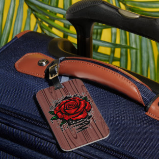 Etiqueta Para Maletas Rosa de grafiti roja arte grunge madera oscura