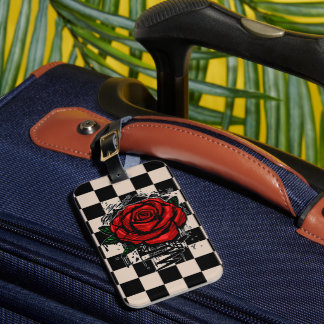 Etiqueta Para Maletas Rosa de grafiti rojo beige negro a cuadros grunge