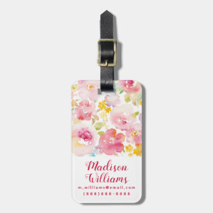 Etiqueta Para Maletas Rosa de la acuarela del pleno verano el floral