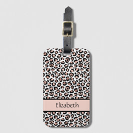 Etiqueta Para Maletas Rosa de Oro con Estampado de Leopardo Negro Monogr