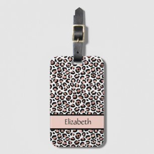 Etiqueta Para Maletas Rosa de Oro con Estampado de Leopardo Negro Monogr