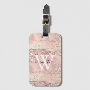 Etiqueta Para Maletas Rosa Dorada con Trazo de Pincel Glitter Script Per