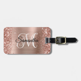Etiqueta Para Maletas Rosa Dorado Brillante Monograma Rizado