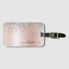 Etiqueta Para Maletas Rosa Dorado - Brillo Rosa y Monograma de Plata