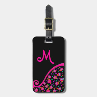 ETIQUETA PARA MALETAS ROSA FUCHSIA BLACK ABSTRACT DECO MONOGRAM