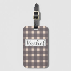 Etiqueta Para Maletas Rosa Gingham Personalizado Gris