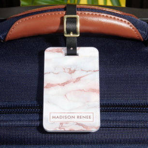 Etiqueta Para Maletas Rosa Mármol Blanco Nombre Personalizado