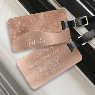 Etiqueta Para Maletas Rosa metálico Purpurina de oro personalizado