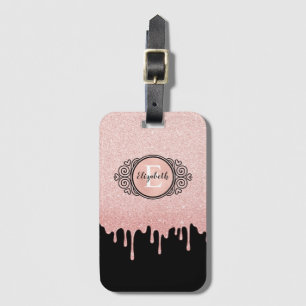 Etiqueta Para Maletas Rosa negro Purpurina de goteo de oro almohadilla d