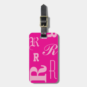 Etiqueta Para Maletas Rosa Personalizado, Tipografía Monograma Iniciales