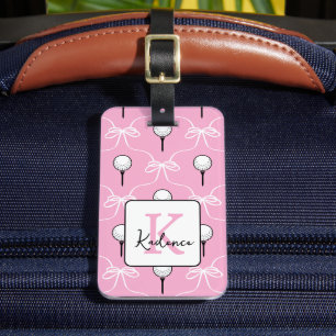 Etiqueta Para Maletas Rosa Preparado Arco Blanco Patrón de Golf Monogram