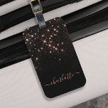 Etiqueta Para Maletas Rosa Purpurina de oro Sparkly Elegante guión glamo<br><div class="desc">Crea tu propia etiqueta personalizada para el equipaje brillante de diamante negro y rosa con tu personalizado moderno nombre de escritura a mano.</div>