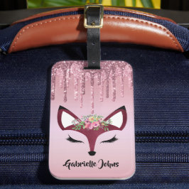 Etiqueta Para Maletas Rosa Purpurina de Rubor Paint Girly Fox