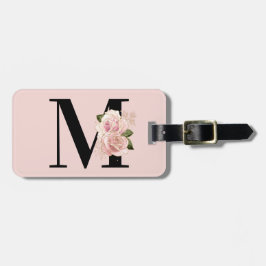 Etiqueta Para Maletas Rosa Purpurina dorado Floral Rubor y Monograma neg