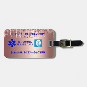 Etiqueta Para Maletas Rosa Purpurina Gold CPAP Carry On