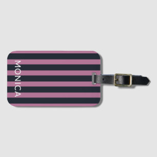 Etiqueta Para Maletas rosa rayado   nombre personalizado de marina