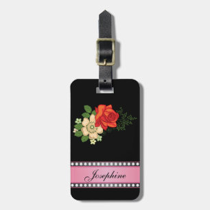 Etiqueta Para Maletas Rosa Roja y Margaritas Nombre Personalizado Rosa