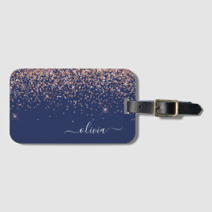 Etiqueta Para Maletas Rosa Rubor Rosa Dorado Azul Marino Brillo Monogram