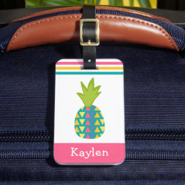 Etiqueta Para Maletas Rosa Tropical Pineapple Custom Name Moderne Trendy