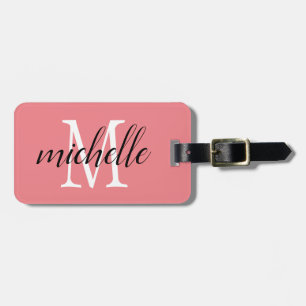 Etiqueta Para Maletas Rosa y blanco   Personalizado de monograma moderno