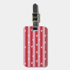 Etiqueta Para Maletas Rosa y rojo, corazones rayados