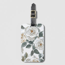 Etiqueta Para Maletas Rosas de jardín | Floral Vintage Acuarela Blanca