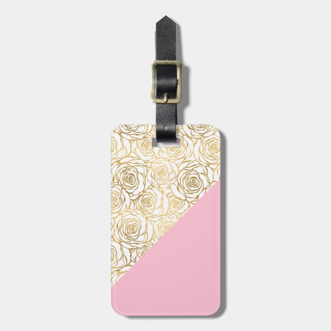 Etiqueta Para Maletas Rosas de oro con rosa (Frente Vertical)