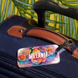 Etiqueta Para Maletas Rosas de ramo personalizadas con pintura de acuare