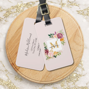 Etiqueta Para Maletas Rosas Florales Color Acuarela Monograma