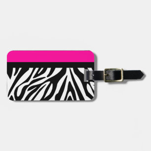 Etiqueta Para Maletas Rosas fuertes y estampado de animales de la cebra