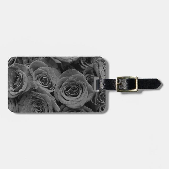Etiqueta Para Maletas Rosas grises, foto floral gris (Frente Horizontal)