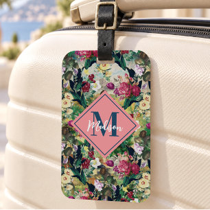 Etiqueta Para Maletas Rosas vintage shabby chic patrón de diamante amari