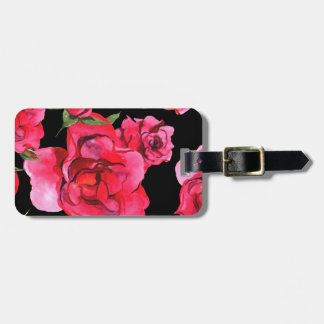 Etiqueta Para Maletas Rosas y verdor rojos de la acuarela en negro