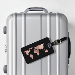 Etiqueta Para Maletas Rose Gold Foil Metallic World Map Luggage