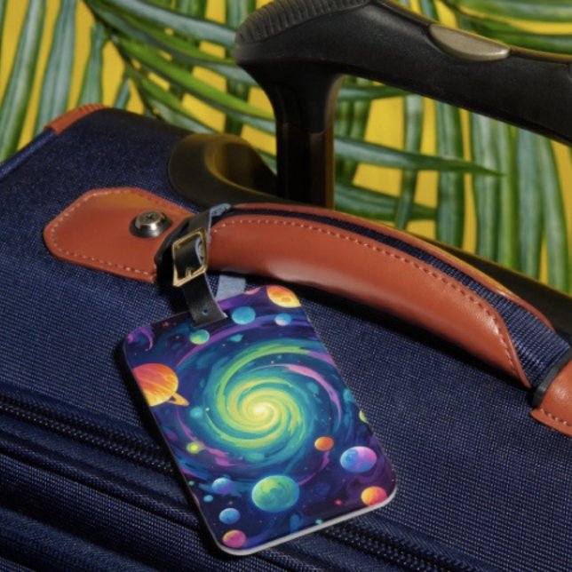 Etiqueta Para Maletas Rotación Planetaria (Space Luggage Tag –  luggage tag single-sided w Card Slot, weatherproof, leather strap included.)